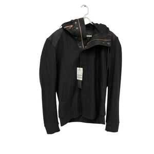 Juun J Hooded Traffic Jacket Mens Size 54 Black Wool Snap Zip Lined NWT